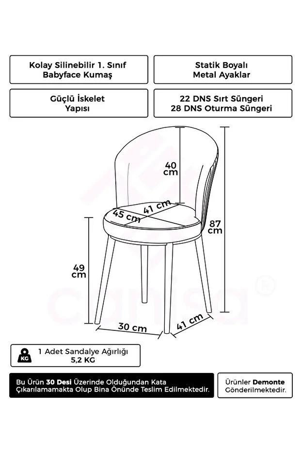 Risa Serisi 4 Adet Gri Mutfak Sandalyesi Gold Kaplama Metal Ayak 1. Sınıf Babyface Kumaş 3